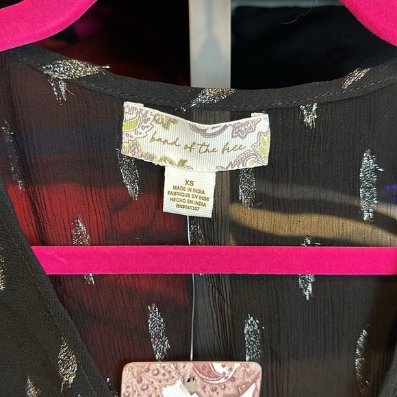 Band of the Free black with gold/silver threads long sleeve v neck dress size XS - Picture 2 of 3